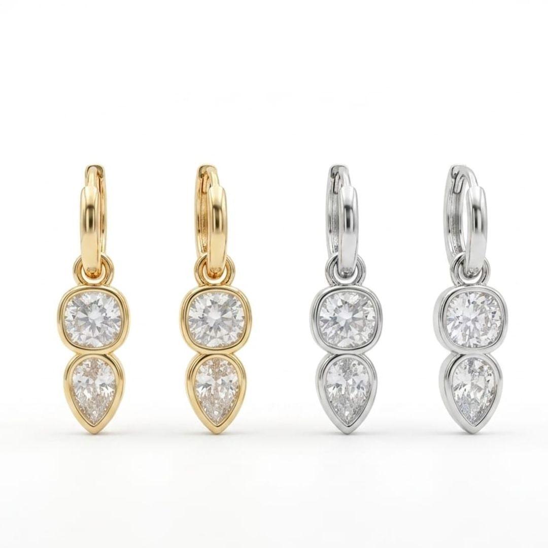 BRINCO OURO ARGOLA ZIRCONIA 2 EM 1