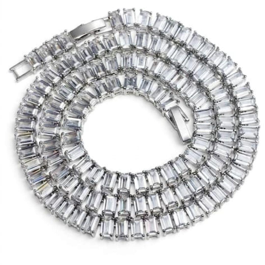 COLAR RIVIERA BAGUETES RODIO CRISTAL 42 CM + 3CM