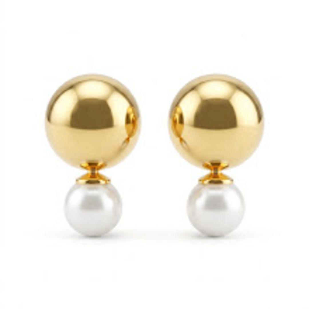 BRINCO MEIA ESFERA COM PEROLA OURO