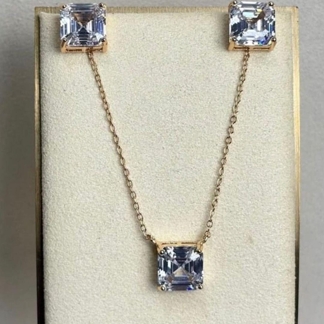 CONJUNTO OURO PEDRA ASHER CRISTAL