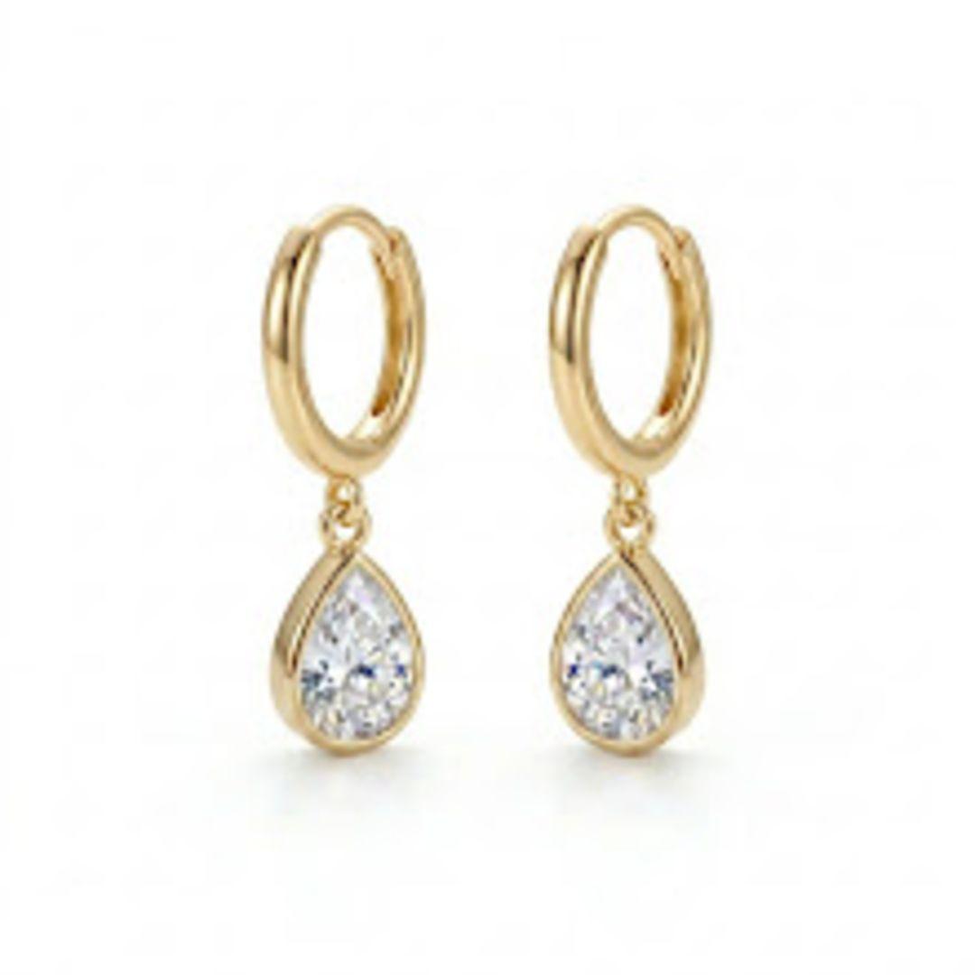 BRINCO OURO ARGOLA GOTA ZIRCONIA G